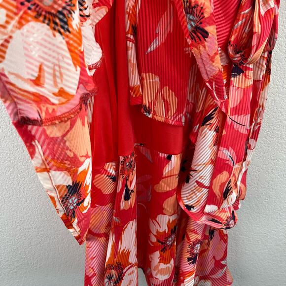 Tahari ASL Ruffle Hem Tie Waist V-Neck Short Sleeve Pink Floral Mini Dress 2 NWT - Picture 10 of 16